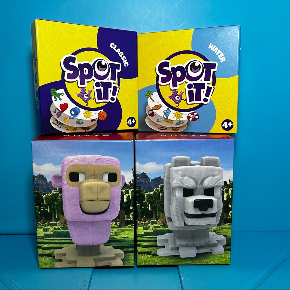 McDonald’s Happy Meal Toy Lot - 2 Minecraft Toys and bonus Two Spot It! Games